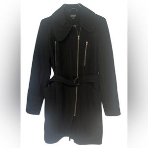 Top Shop Womens Mid Length Belted Tailored Wool Blend Pea Coat Black Sz10